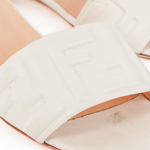 Fendi White FF-Embossed Leather Mules - Picture 7 of 10